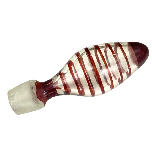 Hand Blown Swirl Studio Art Glass Bottle Stopper Red & White - Picture 2 of 7